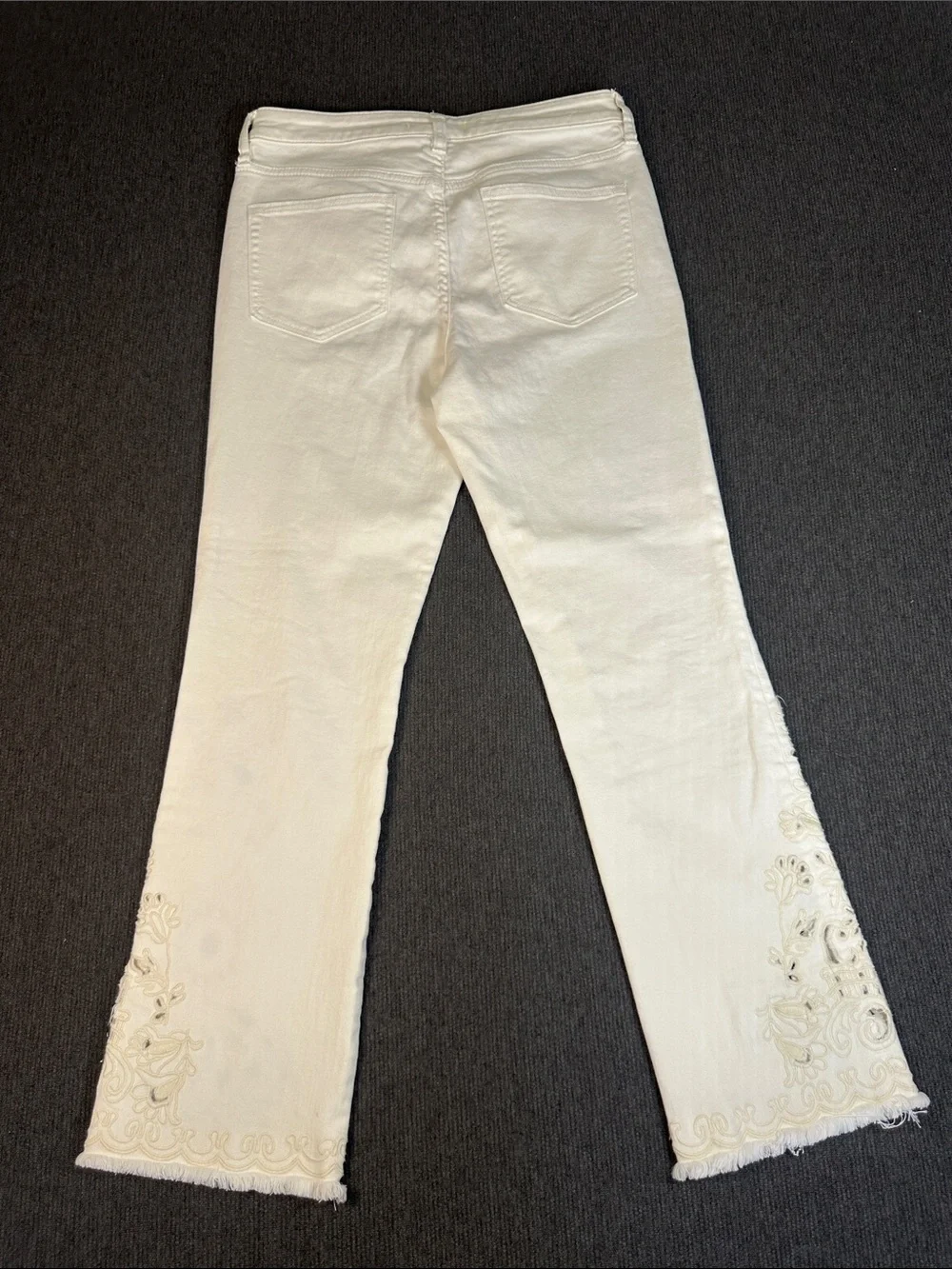 FREE PEOPLE FP Womens 29 White Stretch Denim Embroidered Straight Crop Jeans